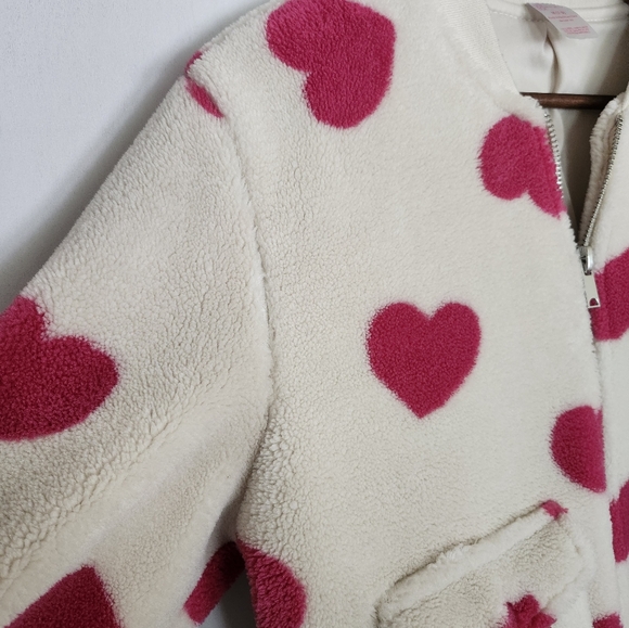 All-Over Heart Print Sherpa Jacket Size M - Picture 6 of 7